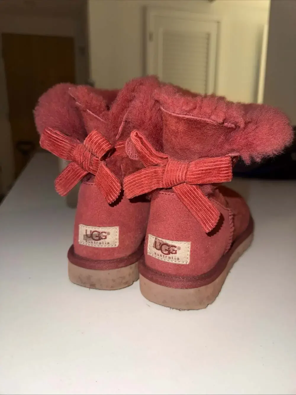UGG Mini Bailey Bow Corduroy Suede Boots Red